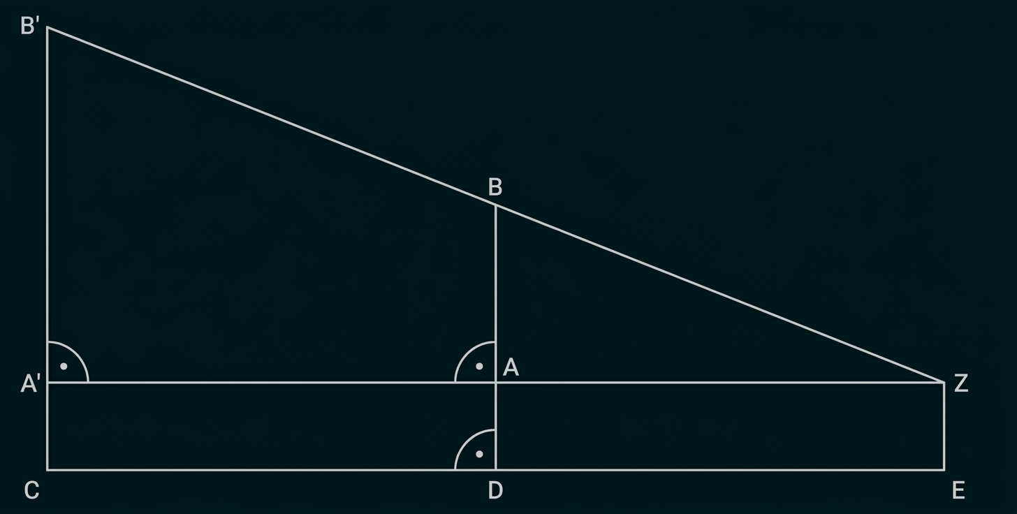 Geometrische Skizze mit zwei rechtwinkligen Dreiecken und den Punkten A, B, C, D, E, A', B' und Z.